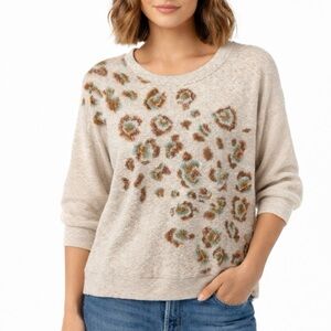 Democracy Tan Leopard Print Boho Waffle Knit Top